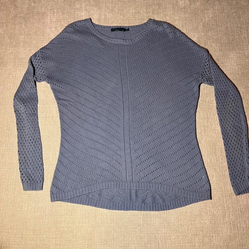 Prana Women's Gray Blue Knit‎ Sweater Perforated Chevron Pattern Long Sleeve XS
